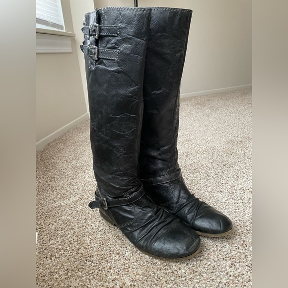 STEVE MADDEN P-Loops Knee High Boots Women’s Size  9 Leather Black Grey - Picture 3 of 11